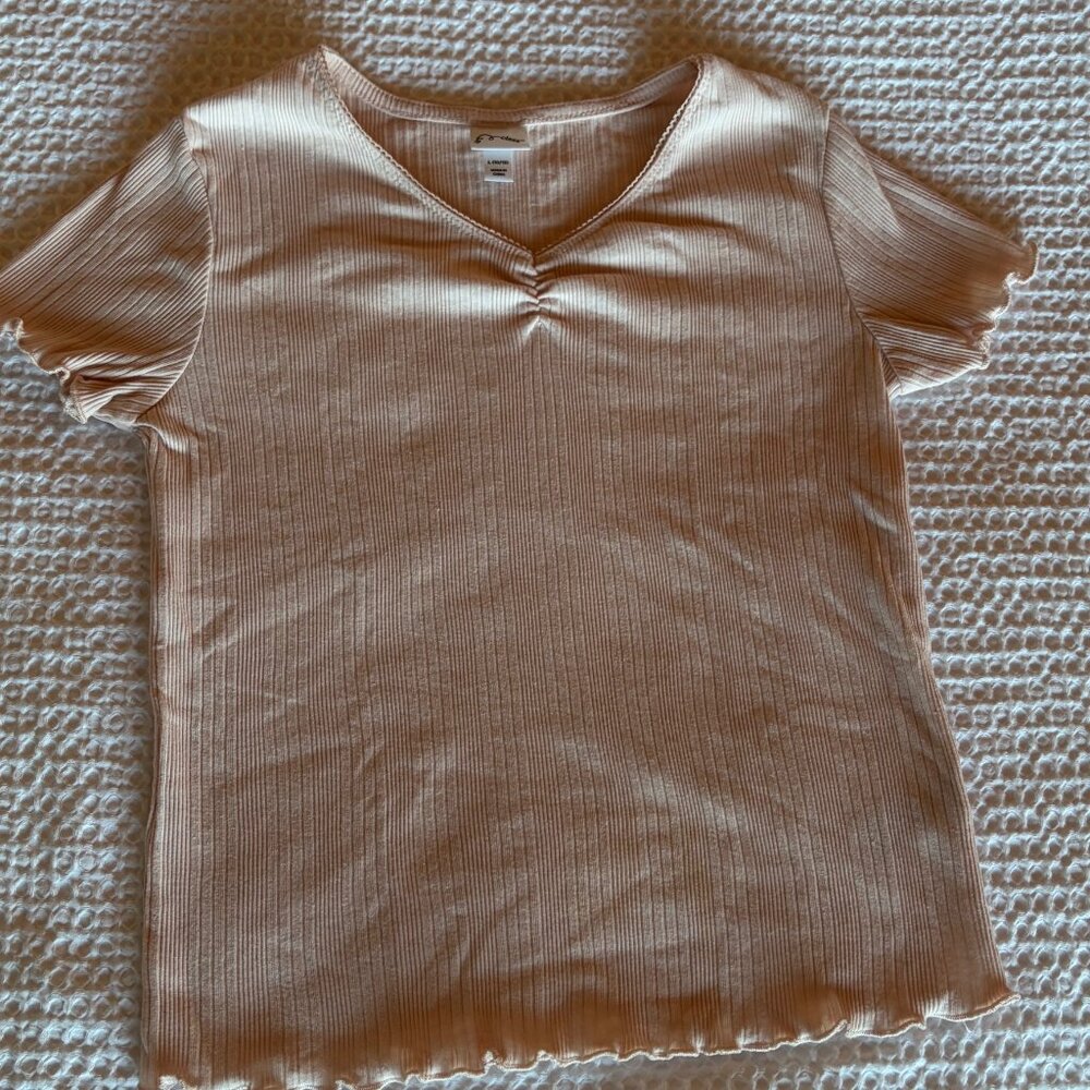 Art Class Girls Blush Ribbed Lettuce Hem Top L 10/12
